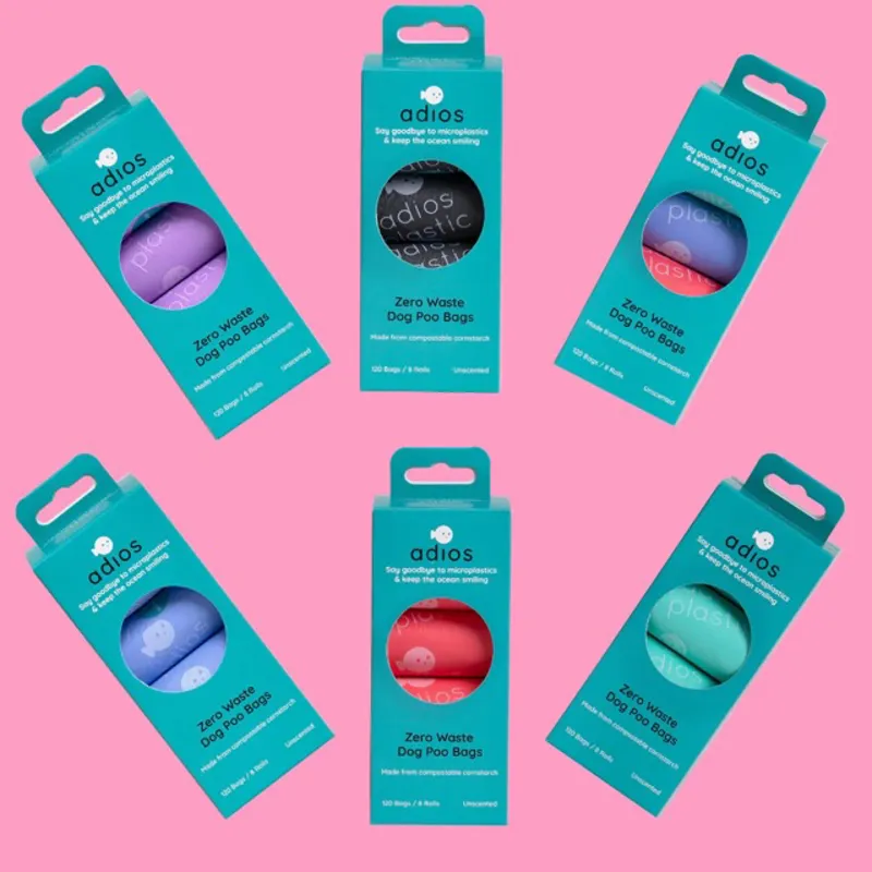 Adios Plastic Dog Poo Bags 4 Roll Rainbow